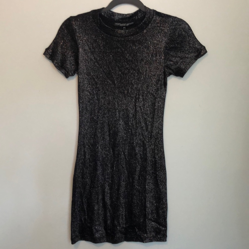 Shimmer short sleeve party dress.